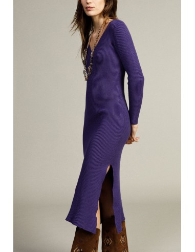 Robe longue côtelée à col en V Dixie