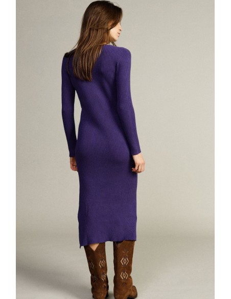 Robe longue côtelée à col en V Dixie