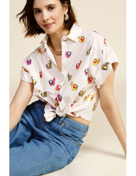 Cropped shirt met fantasieprint en knoop aan de voorkant Dixie