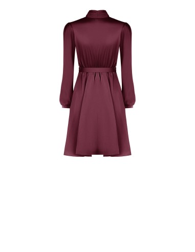Robe courte évasée en satin avec ceinture rigide à logo et nœud au col Rinascimento