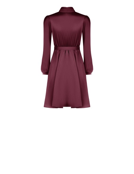 Robe courte évasée en satin avec ceinture rigide à logo et nœud au col Rinascimento