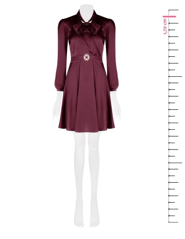 Robe courte évasée en satin avec ceinture rigide à logo et nœud au col Rinascimento