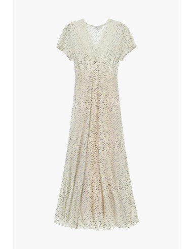 Robe longue imprimée à micro-pois, décolleté en V, Dixie