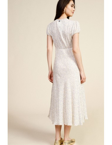 Robe longue imprimée à micro-pois, décolleté en V, Dixie