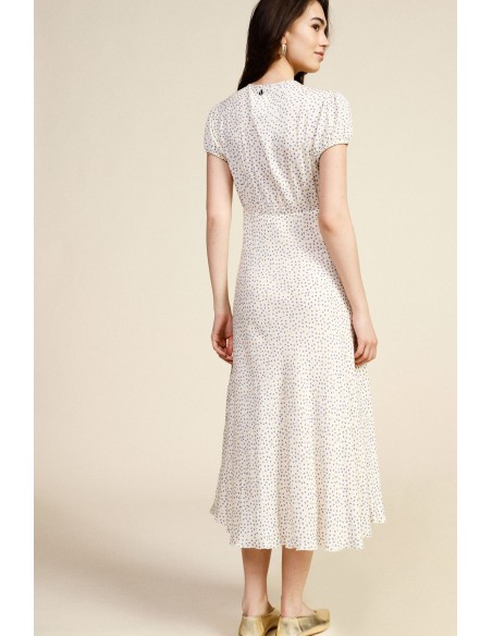 Robe longue imprimée à micro-pois, décolleté en V, Dixie