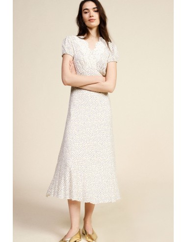 Robe longue imprimée à micro-pois, décolleté en V, Dixie