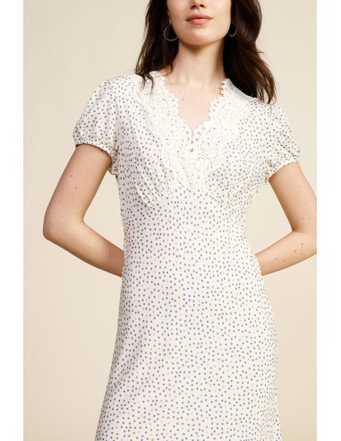 Robe longue imprimée à micro-pois, décolleté en V, Dixie