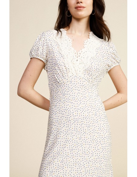 Lange jurk met microstippenprint en V-hals Dixie