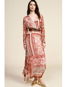 Lange patchworkjurk met V-hals van Dixie