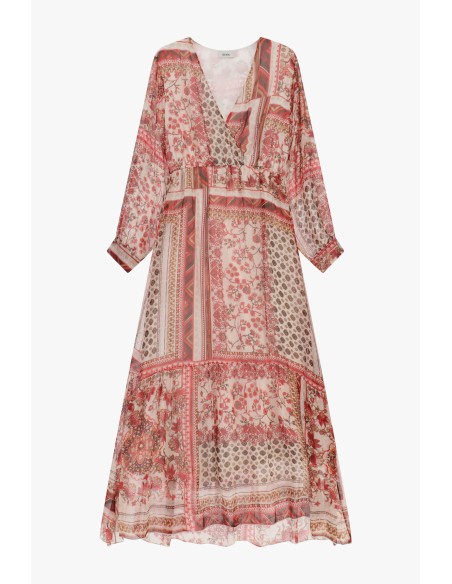 Robe longue imprimée patchwork à col V Dixie