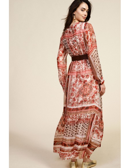 Robe longue imprimée patchwork à col V Dixie