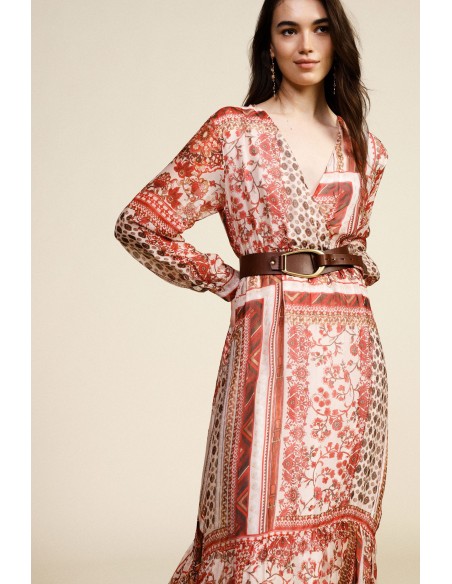 Lange patchworkjurk met V-hals van Dixie