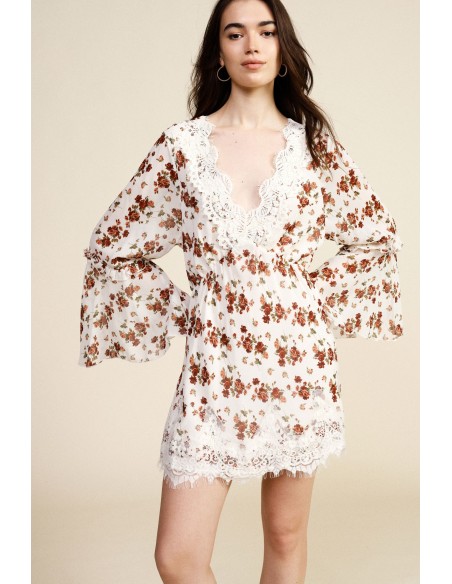 Robe courte fleurie à manches évasées Dixie