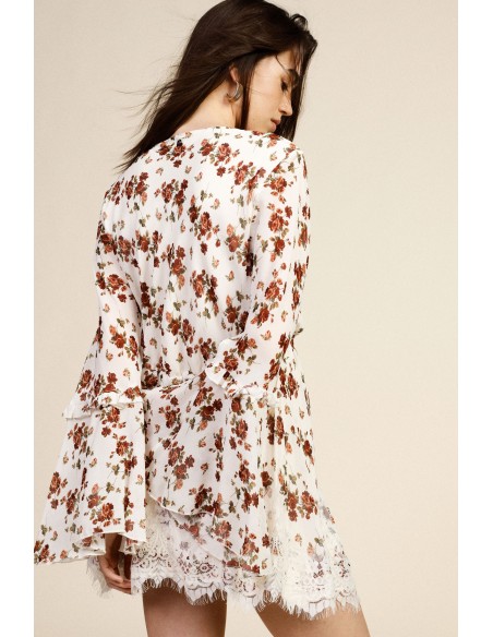 Robe courte fleurie à manches évasées Dixie