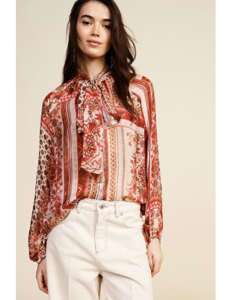 Blouse ample à motifs avec nœud au col Dixie