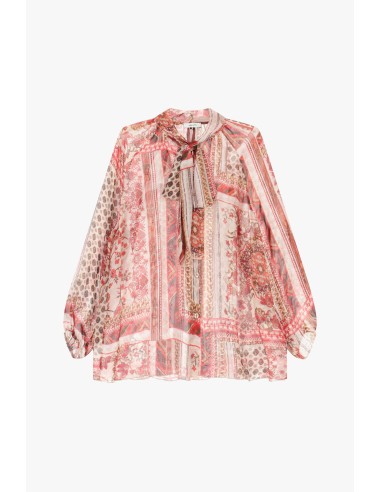 Ruime blouse met dessin en strik bij de hals Dixie