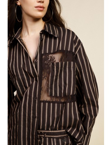 Chemisier rayé avec poche en dentelle et coupe ample Dixie