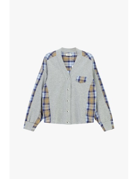 Sweater zonder capuchon met geruite inzetten en knopen Dixie