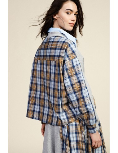 Sweat-shirt sans capuche avec empiècements à carreaux et boutons Dixie