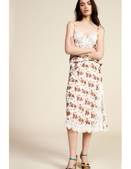 Jupe midi fleurie avec bord en dentelle Dixie