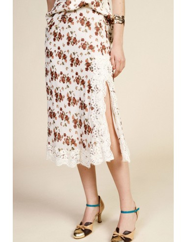 Jupe midi fleurie avec bord en dentelle Dixie