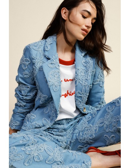 Veste en jean avec broderies florales et poches frontales Dixie