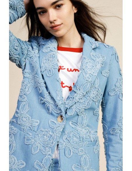 Veste en jean avec broderies florales et poches frontales Dixie