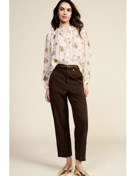 Dixie cropped broek met hoge taille en vouw aan de voorkant