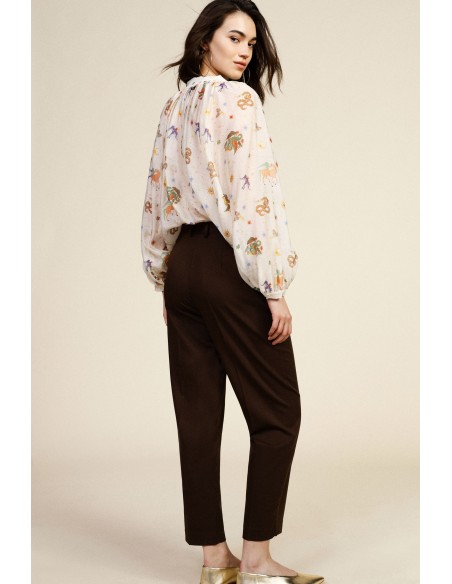 Pantalon cropped taille haute avec pli frontal Dixie