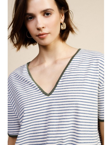 Gestreept T-shirt met V-hals Dixie