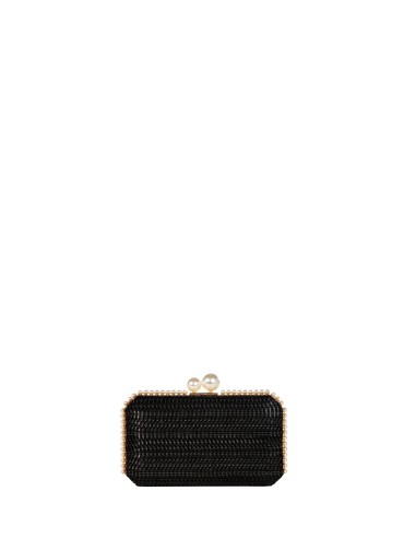 Pochette rigide à effet de paille tressée avec garniture en perles et chaîne amovible Rinascimento