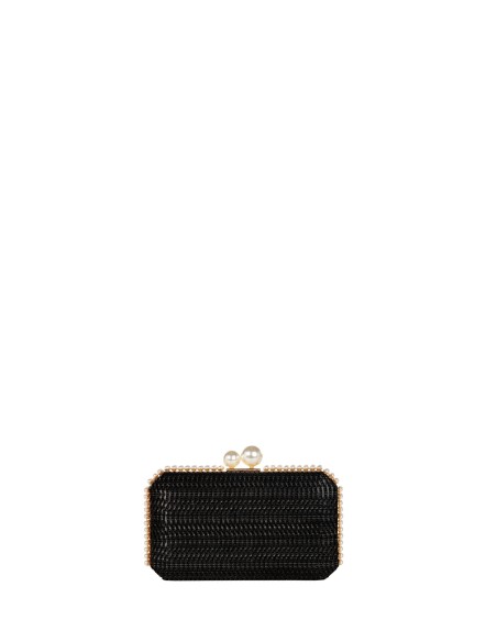 Pochette rigide à effet de paille tressée avec garniture en perles et chaîne amovible Rinascimento
