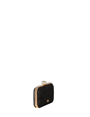 Pochette rigide à effet de paille tressée avec garniture en perles et chaîne amovible Rinascimento
