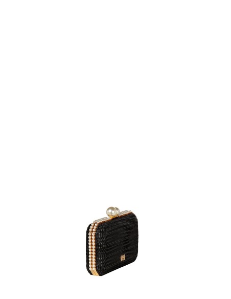 Gevlochten harde clutch met stro-effect, parelafwerking en afneembare kettingschouderriem Rinascimento