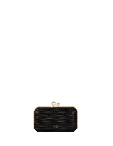 Pochette rigide à effet de paille tressée avec garniture en perles et chaîne amovible Rinascimento