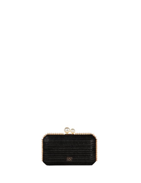 Gevlochten harde clutch met stro-effect, parelafwerking en afneembare kettingschouderriem Rinascimento