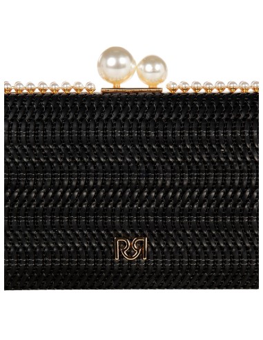 Pochette rigide à effet de paille tressée avec garniture en perles et chaîne amovible Rinascimento