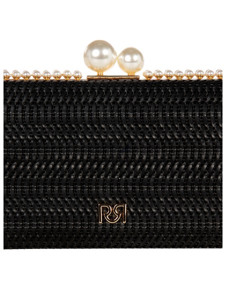 Pochette rigide à effet de paille tressée avec garniture en perles et chaîne amovible Rinascimento
