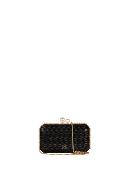 Gevlochten harde clutch met stro-effect, parelafwerking en afneembare kettingschouderriem Rinascimento
