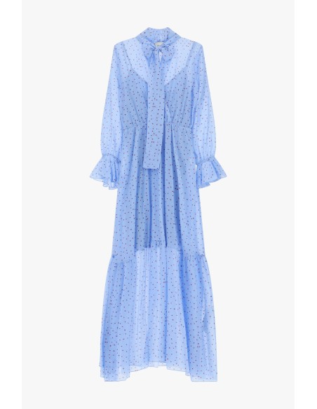 Robe longue imprimée Micro Polka Dot With Bow Neck Dixie