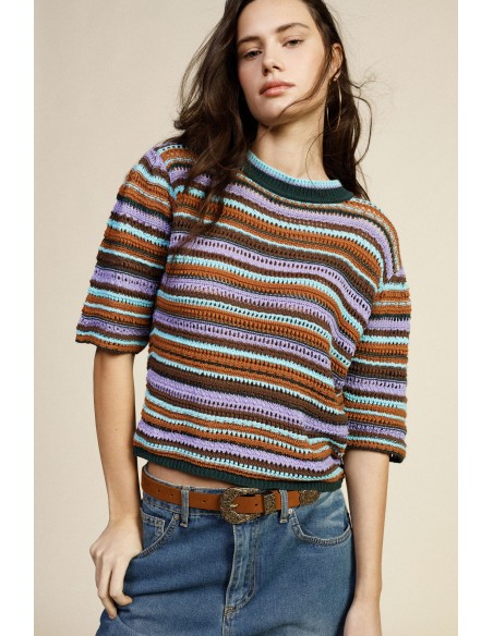 Pull rayé à manches courtes et col rond Dixie