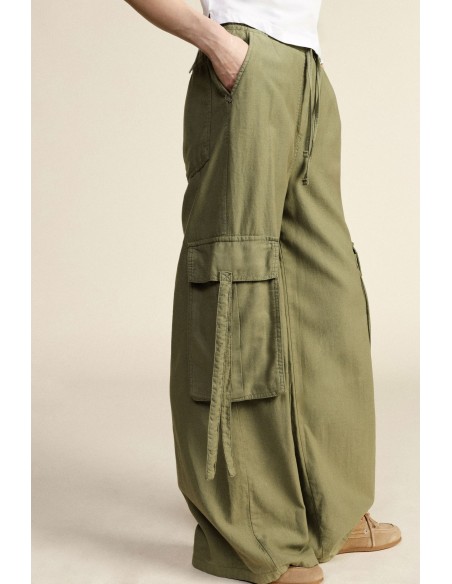 Pantalon palazzo cargo à poches latérales et cordon de serrage Dixie