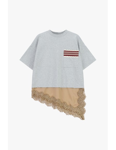 T-shirt à manches courtes avec poche et bordure en dentelle Dixie
