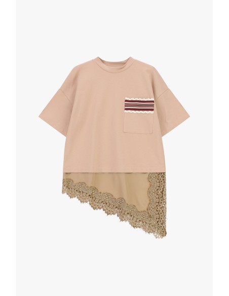 T-shirt à manches courtes avec poche et bordure en dentelle Dixie