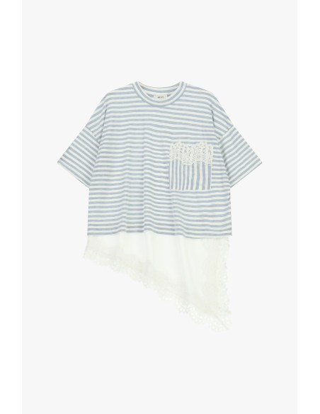 Gestreept T-shirt met zak en asymmetrische zoom Dixie