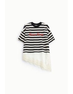 Gestreept T-shirt met opschrift en asymmetrische zoom Dixie 2