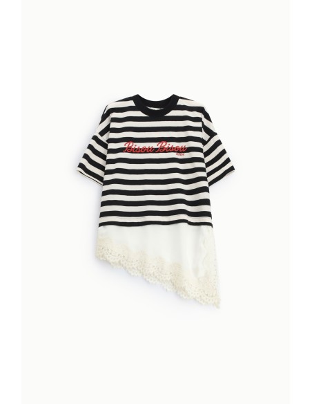 Gestreept T-shirt met opschrift en asymmetrische zoom Dixie