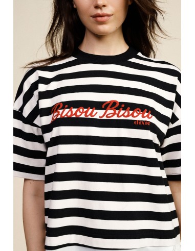 T-shirt rayé avec inscription et bord asymétrique Dixie