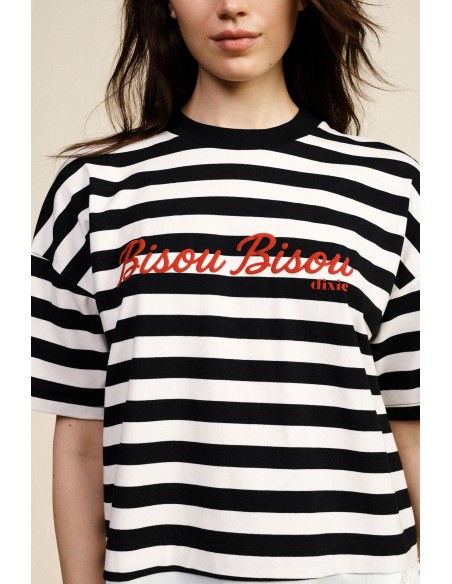 T-shirt rayé avec inscription et bord asymétrique Dixie