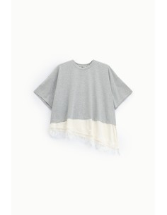 Asymmetrisch cropped T-shirt met kanten rand Dixie 2